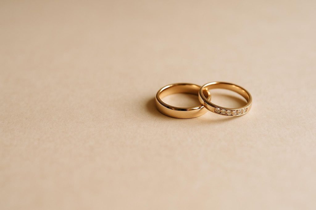 Wedding rings on a table symbolizing how the marriage length influences spousal support.