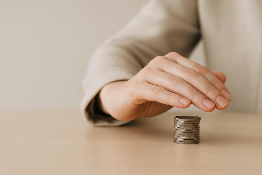 Hands covering coins, symbolizing untouchable funds in a divorce, family law concept.